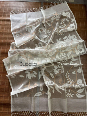 White self with zari kurti & dupatta set in muslin silk - Tamal Boutique