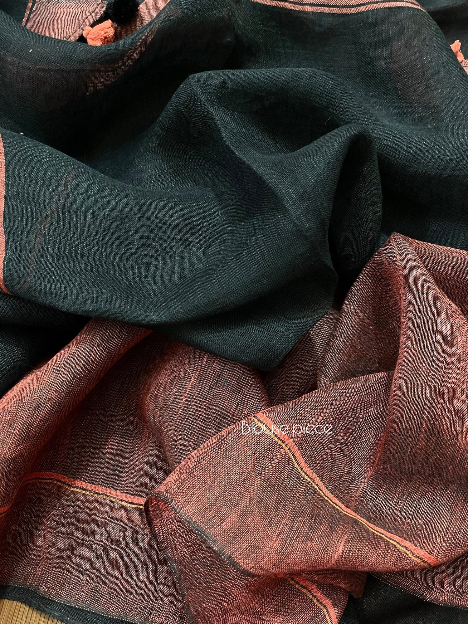 Black colour linen handloom saree - Tamal Boutique