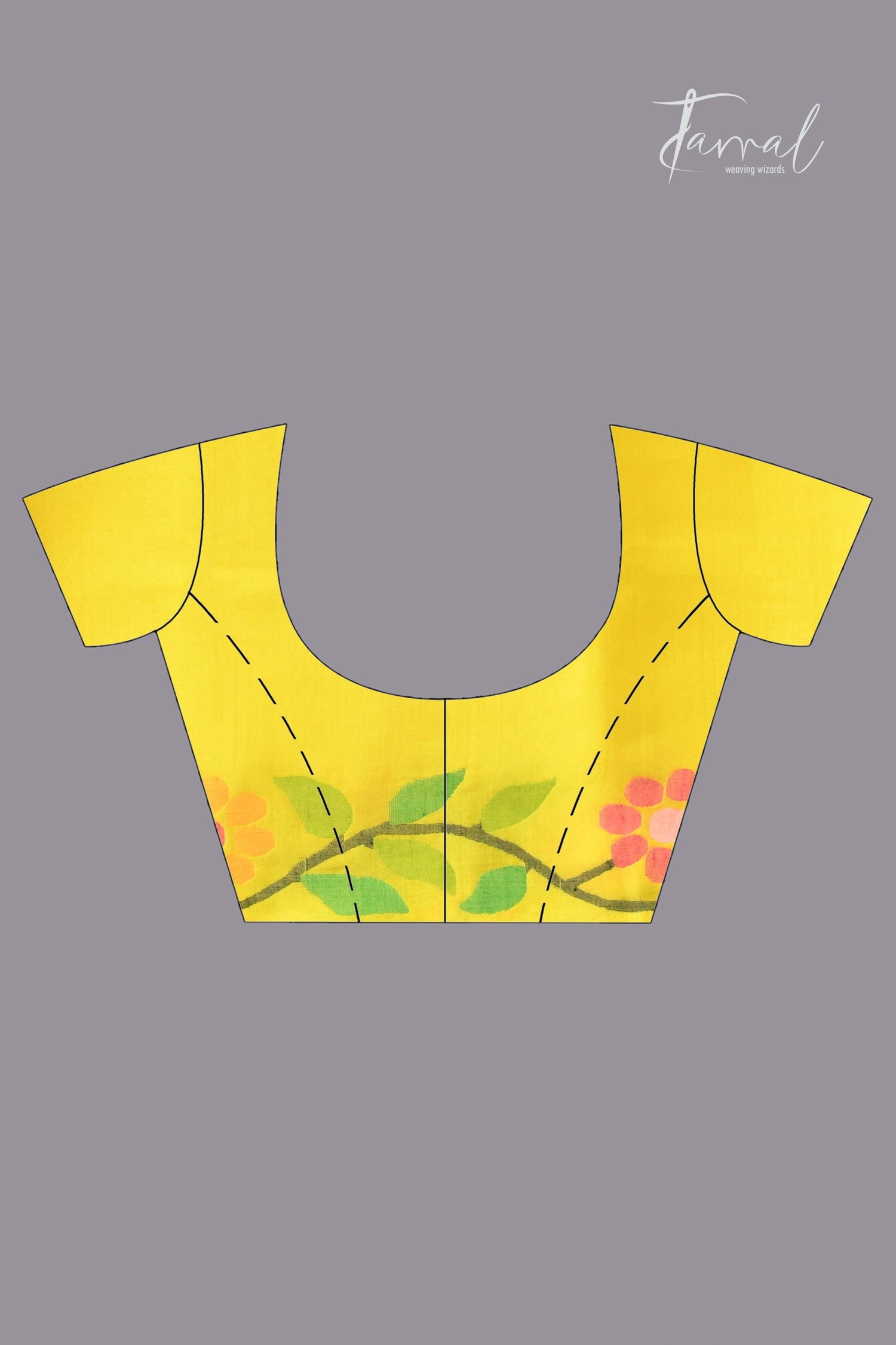 Yellow colour floral border handwoven muslin jamdani saree blouse