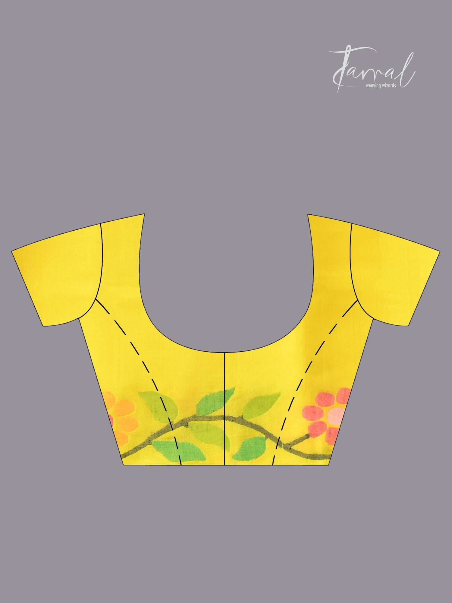 Yellow colour floral border handwoven muslin jamdani saree blouse