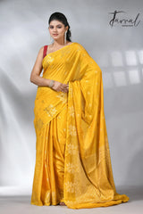 Yellow colour saree in benarasi silk handloom jamdani piece