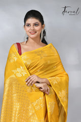 Yellow colour saree in benarasi silk handloom jamdani piece