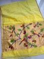 Yellow bird Paithani Organza Silk handwoven jamdani saree - Tamal Boutique