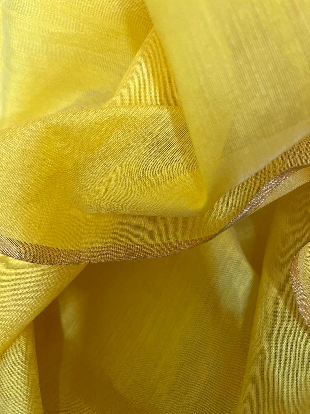 Yellow with zari border paithani sequins handwoven organza silk saree - Tamal Boutique