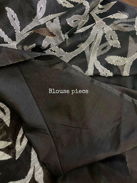 Black diamond matka silk handwoven jamdani saree - Tamal Boutique