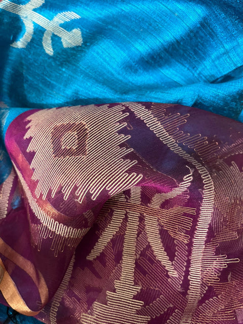 Deep Firoza  with Rani pallu traditional matka silk handwoven jamdani saree