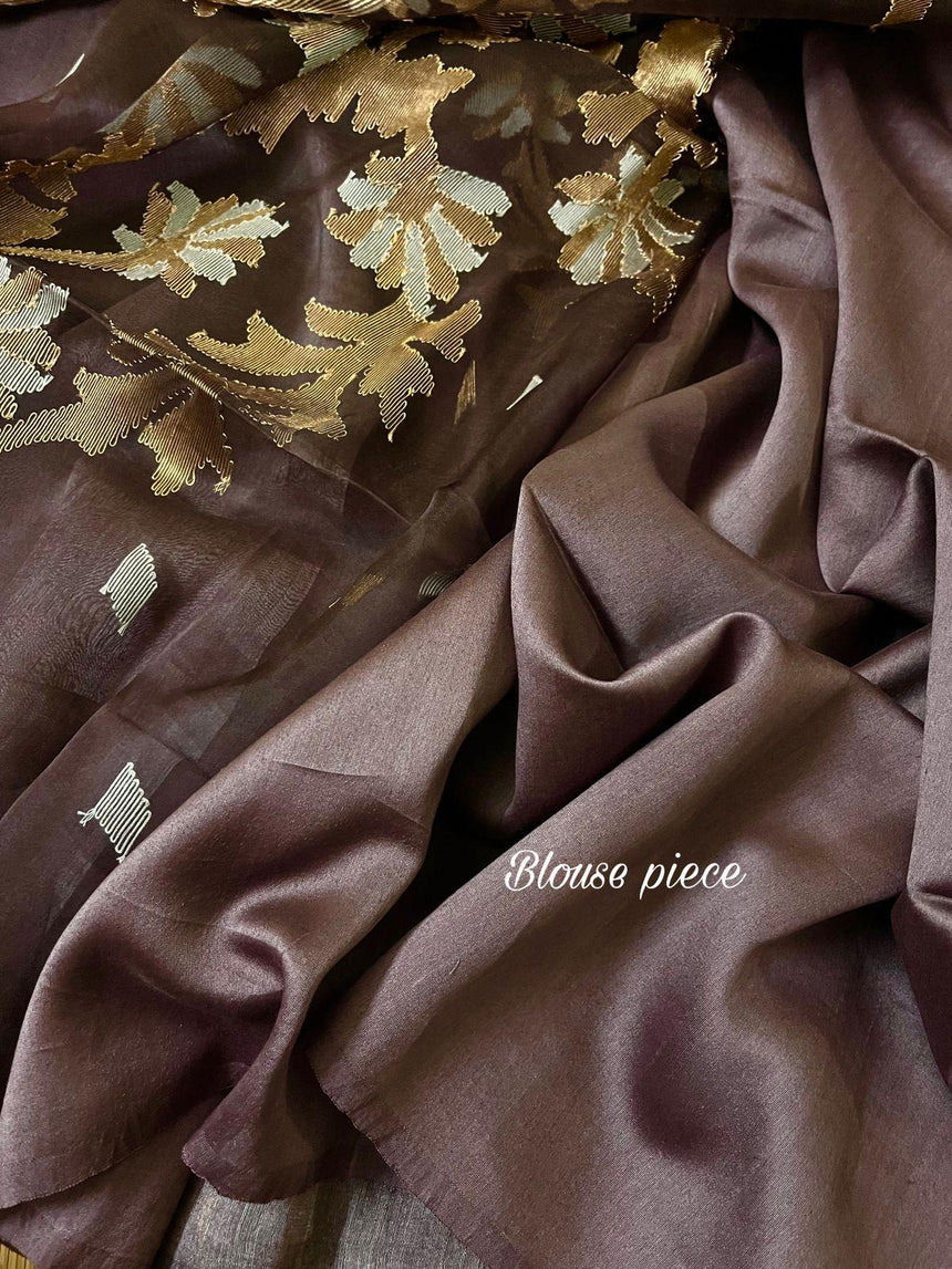 Lavender silk linen handwoven jamdani saree - Tamal Boutique