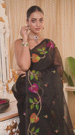 Black With Multicolour Floral Design Pure Muslin Silk Handwoven Jamdani Saree