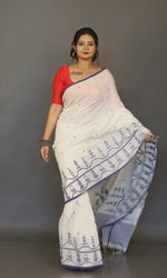 Off white with blue border pure cotton handwoven jamdani saree video