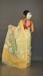 Yellow Allover in Floral Muslin Silk Handwoven Jamdani Saree video