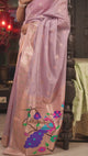 Soft Lavender Pink With Rose Gold Border Pure Organza Silk Paithani Saree