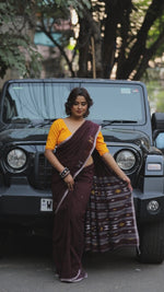 Chocolate color diamond design cotton handwoven jamdani saree video