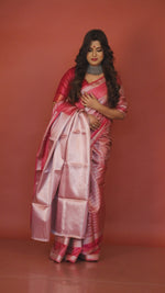 Rose pink with silver colour zari tissue banarasi silk saree video