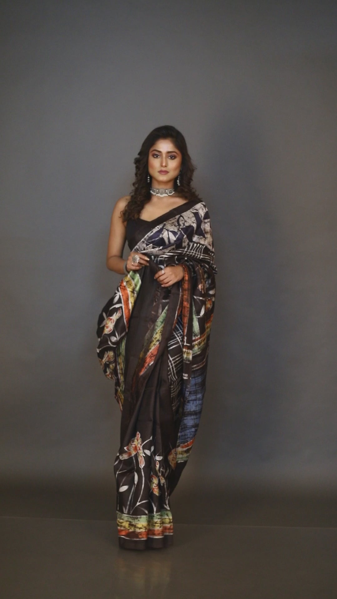 Black checks bird design hand batik in the katan silk saree video