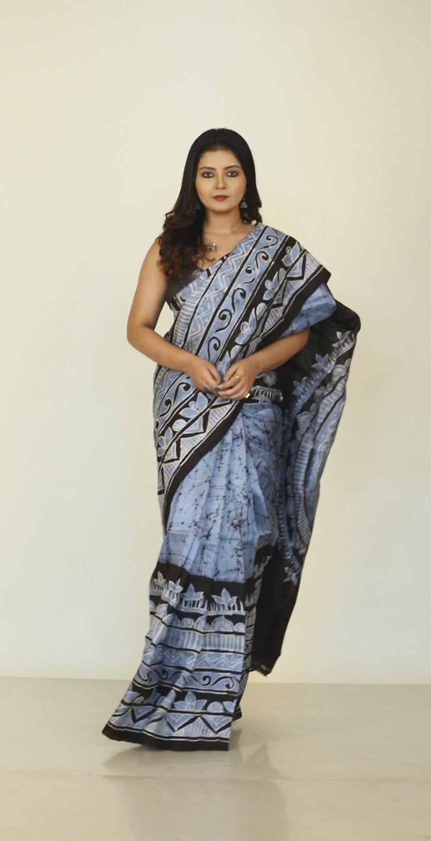 Blue with black colour handwoven batik in the katan silk saree video