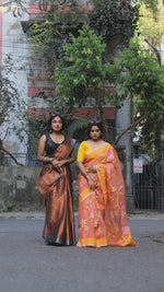 Orange With rose motifs muslin silk handwoven jamdani saree video