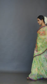 Yellow with rose motifs handwoven muslin silk jamdani saree video