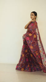 Rose Brown 108 lotus motifs muslin silk handwoven jamdani saree video
