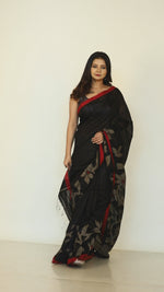 Black with red border in Matka silk handwoven jamdani saree video