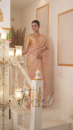 Golden Ivory White Pure Tissue Muslin Handwoven Jamdani Saree