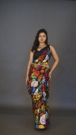 Black with multicolor palka dot handcrafted batik silk saree video
