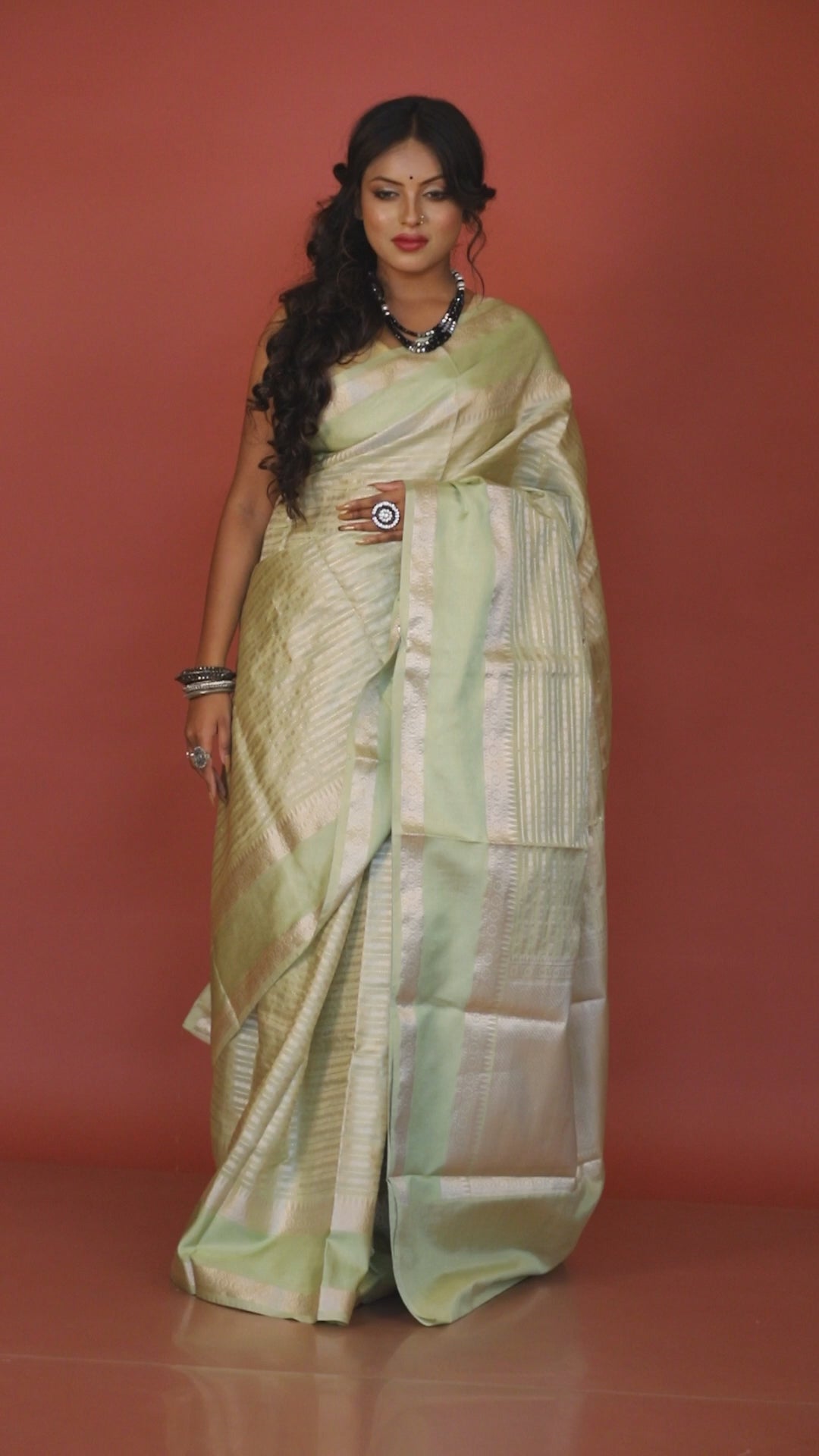 Light pista green & silver zari tissue banarasi silk sarees video