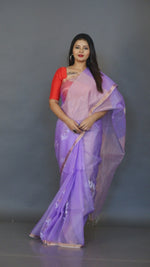 Lilac Organza silk With Floral buta handwoven jamdani saree video
