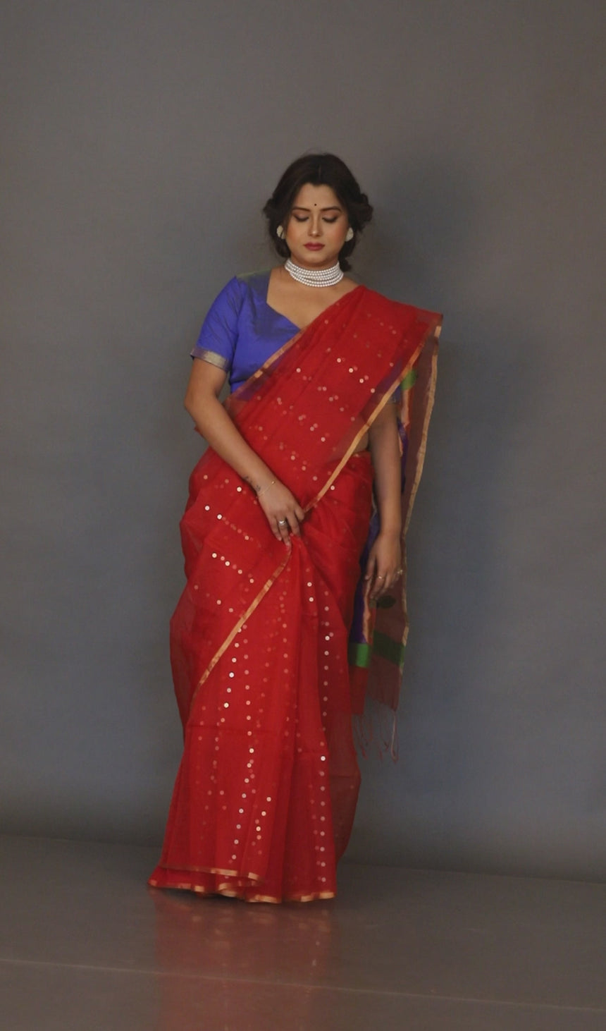Red colour in Organza silk paithani sequins saree collection video