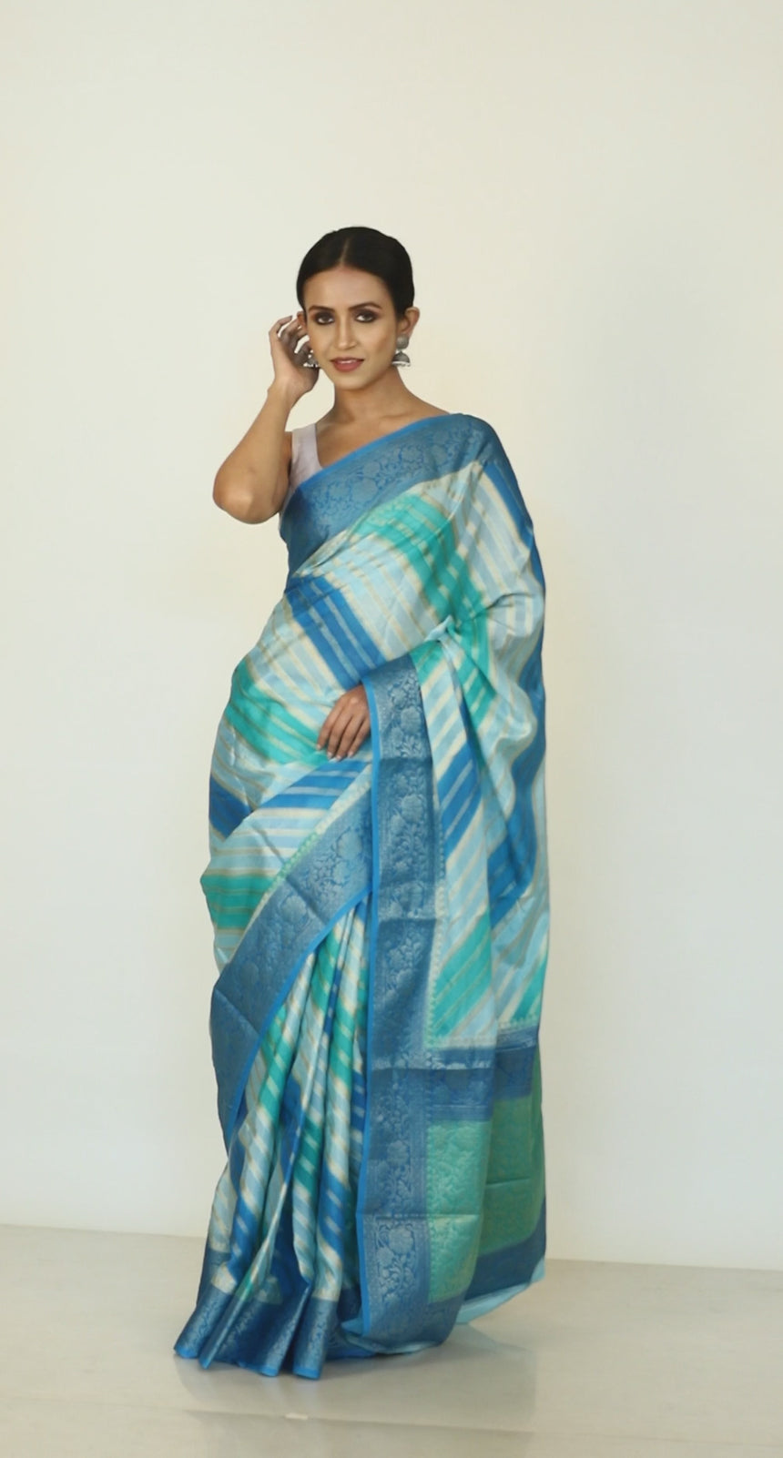 Dust Sky blue colour with Semi Georgette Benarasi Silk saree video