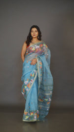 Sky blue kalmilata floral handwoven muslin silk jamdani saree video