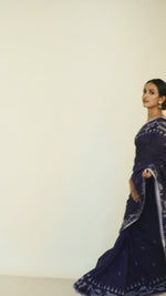 Indigo traditional design pure cotton handwoven jamdani sarees video