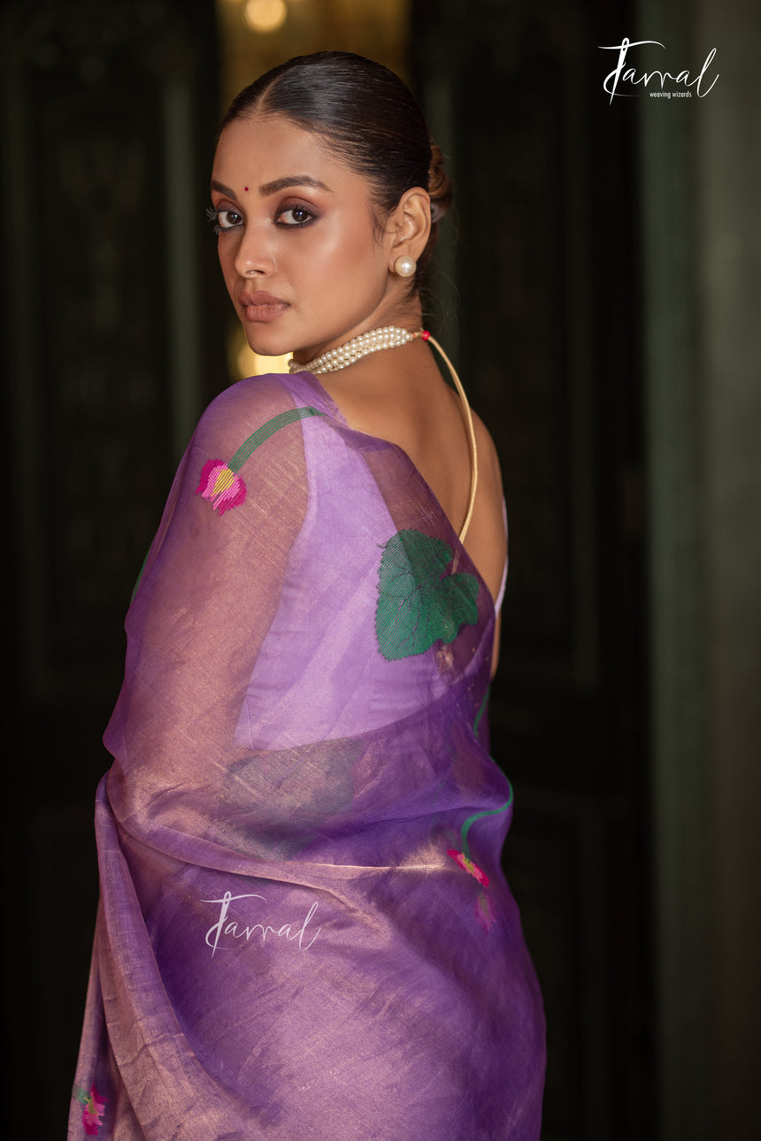 Lotus Motifs tissue Linen handwoven jamdani saree